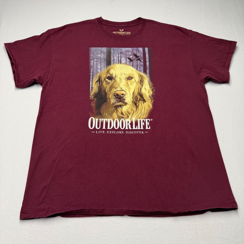 Outdoor Life Golden Retriever‎ Dog Graphic T-Shirt Maroon Mens XL Hunting Tee